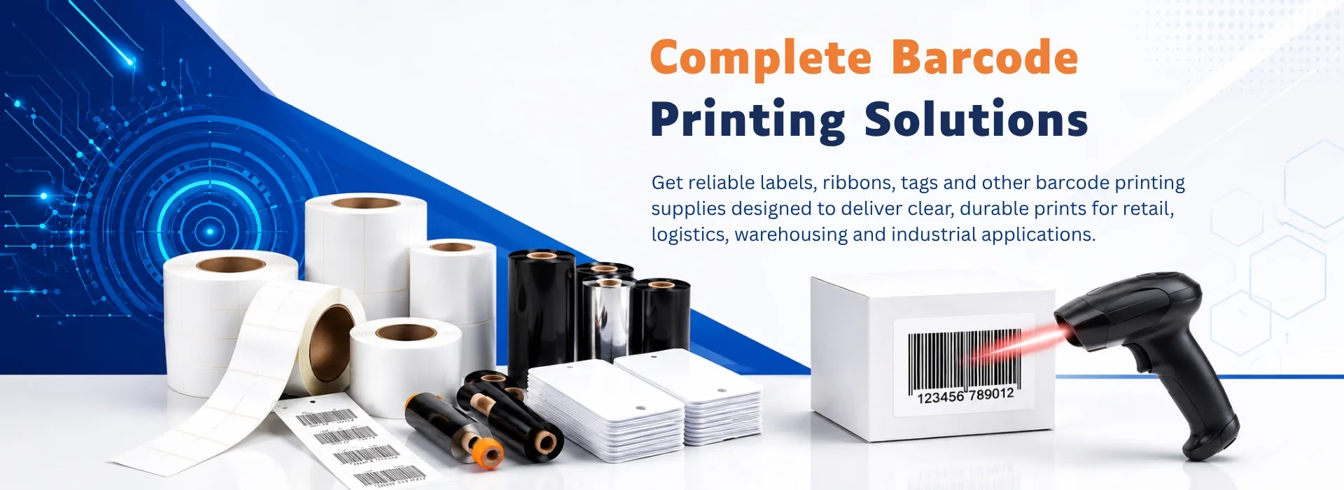 Barcode labels, ribbons and tags for retail, logistics, warehousing and industrial use