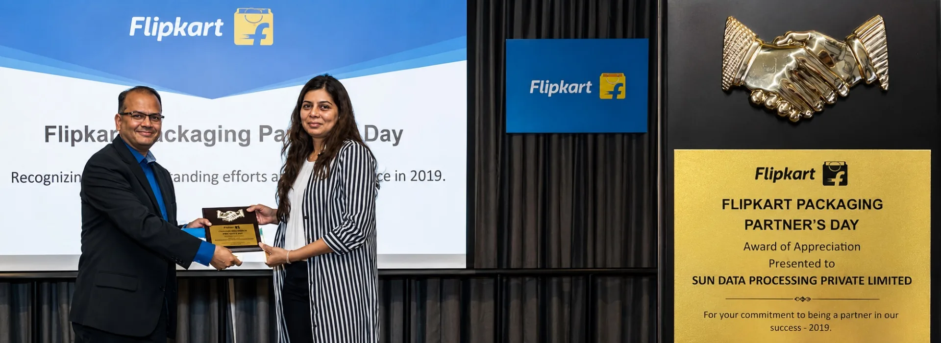 Sun Data Processing receiving the Flipkart Packaging Partner's Day award for 2019